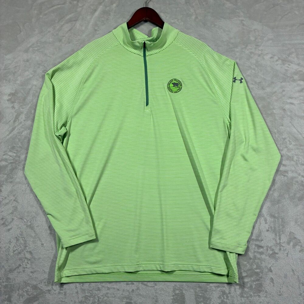 Under Armour Tech 1/4 Zip Pullover Mens 2XL Green Stripe Golf Grand Traverse